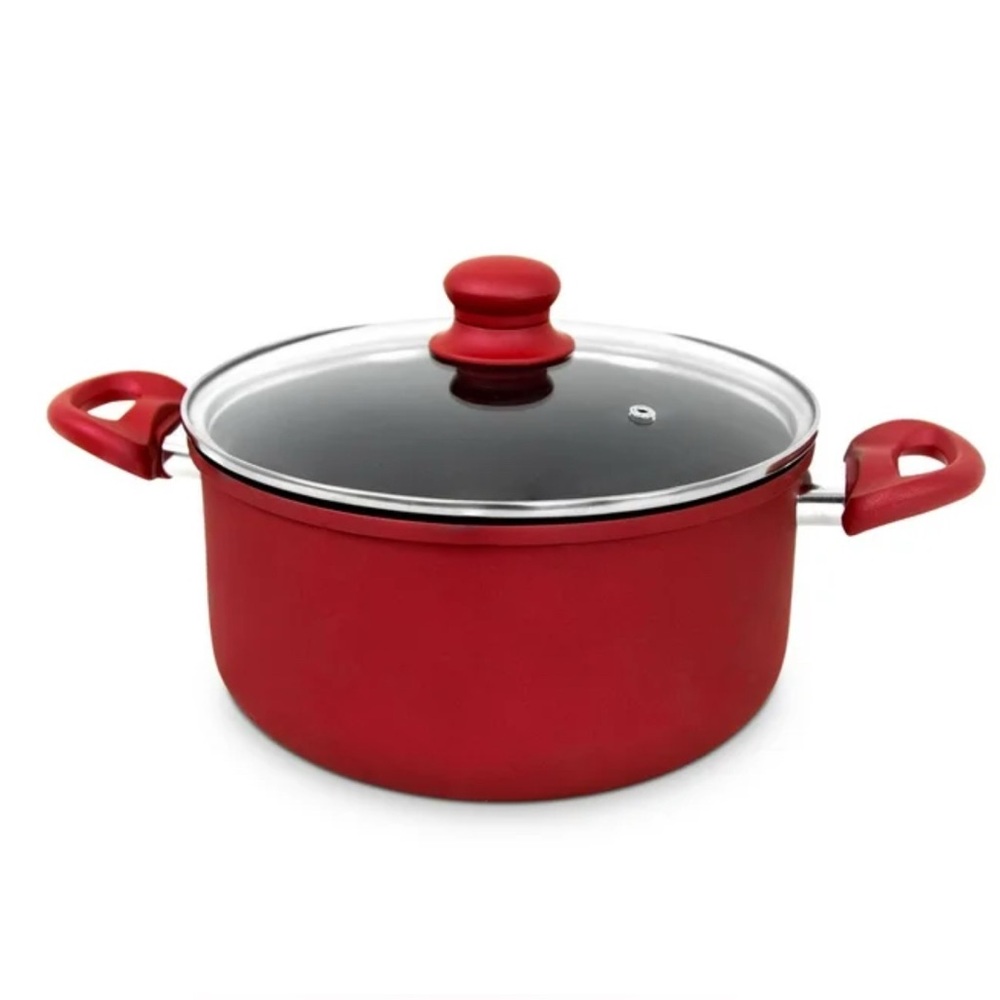 Hell’s Kitchen 6qt Stockpot with Glass Lid Red NIB